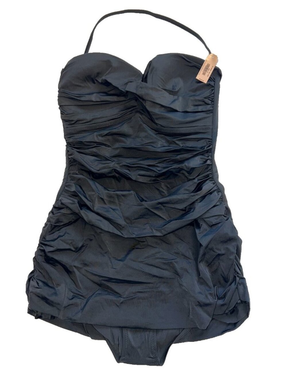 Women’s Dobreva One Piece Swimsuit Sz US 14 Solid Black NEW Ruched Sides